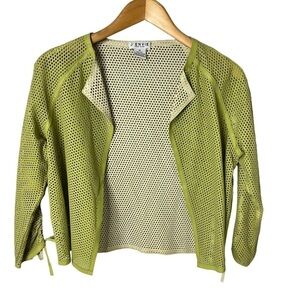J’envie Perforated Leather Open Front Jacket Green Size Medium